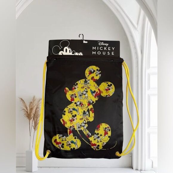 Disney Mickey Mouse Black &Yellow Drawstring Bag - Picture 1 of 9